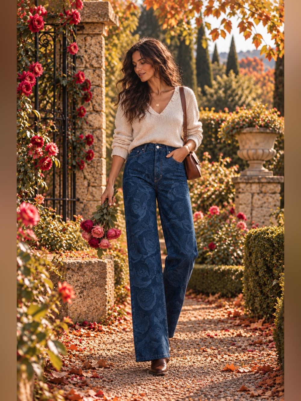 Anthropologie 🌹Ética Archer High-Rise Rose Printed Wide-Leg Jeans Sz 27